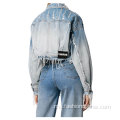 Womens Rhinestone Jean Jacket Dua Potongan Set Pakaian